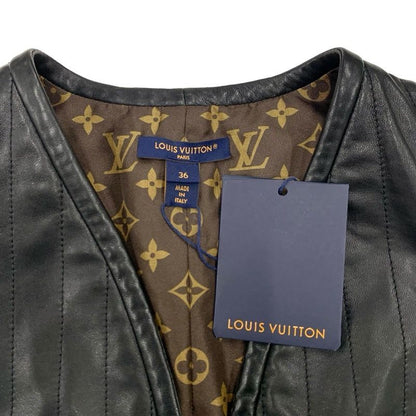 Louis Vuitton Pinstripe Leather Fitted Dress Sleeveless Monogram Black