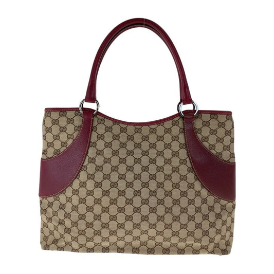 Gucci Beige Red Silver Hardware GG Canvas 113061 Tote Bag Shoulder Bag Women