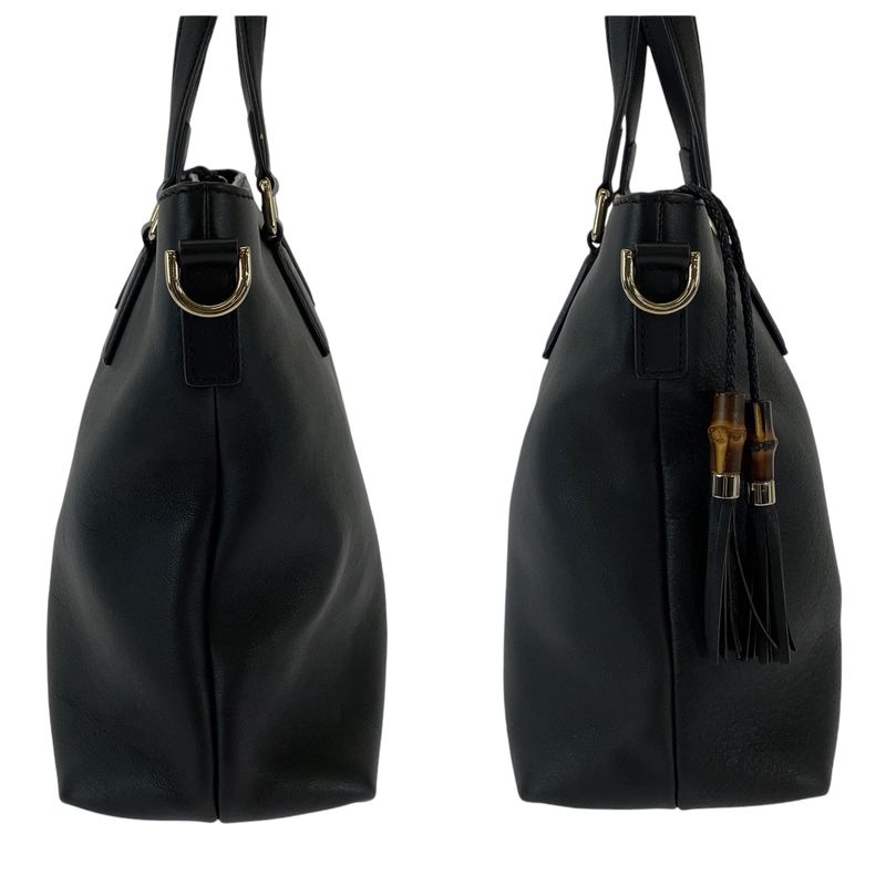Gucci Bamboo Tassel Black Silver Hardware Leather 365346 Shoulder Bag Handbag