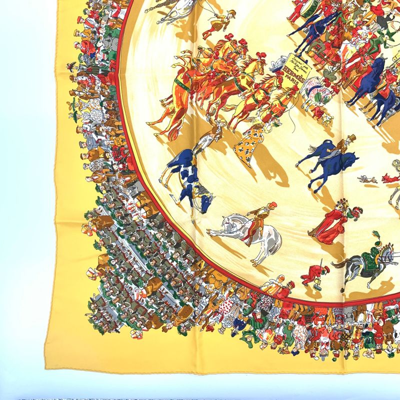 Hermes Carre 90 Cirque Molier Circus Yellow Scarf 100% Silk
