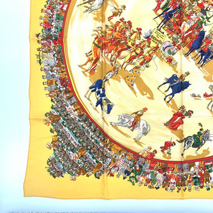 Hermes Carre 90 Cirque Molier Circus Yellow Scarf 100% Silk