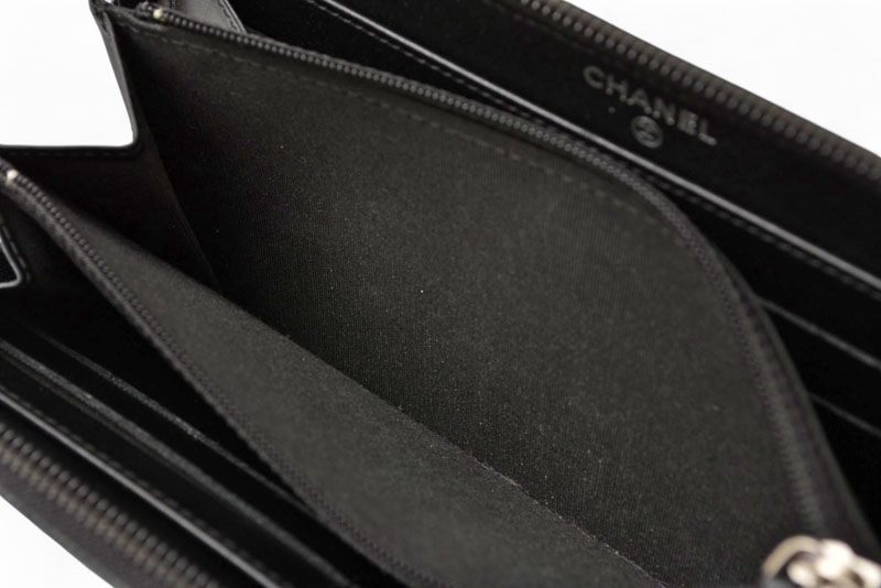 Chanel Wallet Chanel Long Wallet Round Zipper Caviar Skin Black Silver A50071