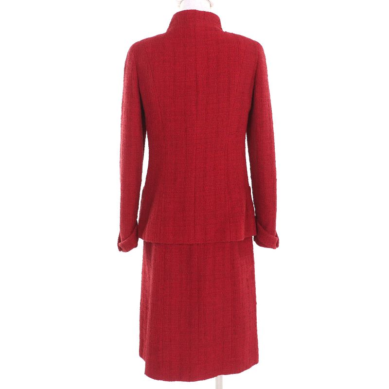 CHANEL P44003/p44008 Coco Button Cotton Tweed Jacket Skirt Setup Red 36 Made In