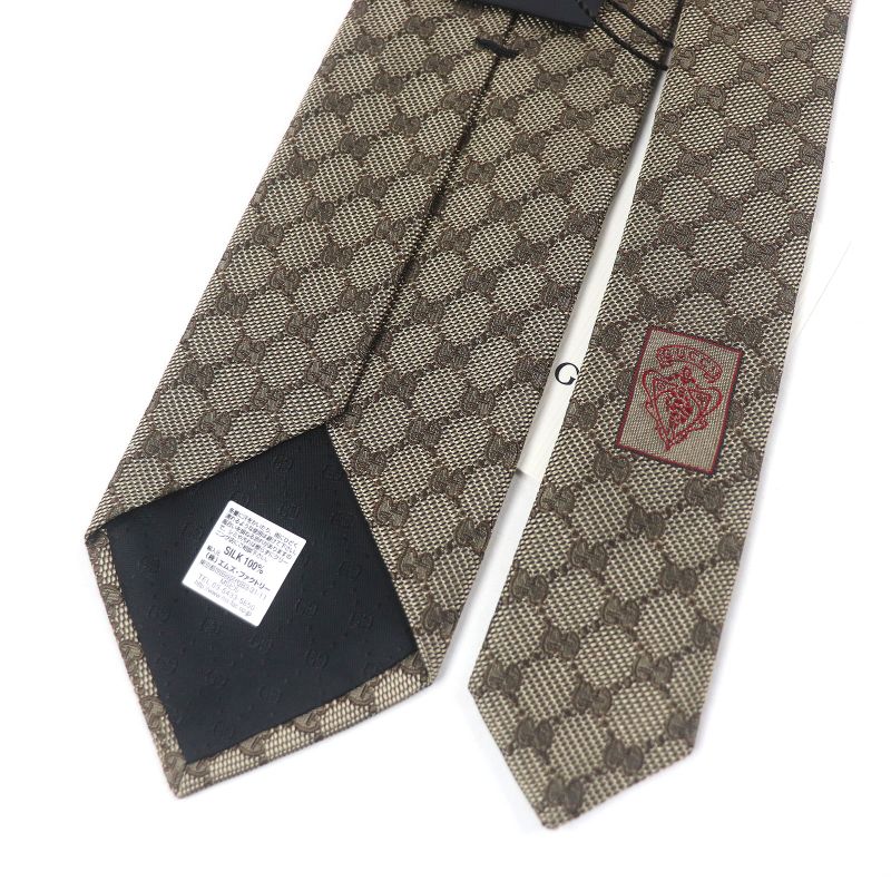 Gucci 221582 100% Silk GG Logo All-over Webline Tie Regular Tie Beige Made In