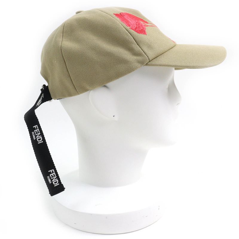 Fendi Fxq675 Cotton Logo Floral Rose Embroidery Baseball Cap Hat Cap Beige