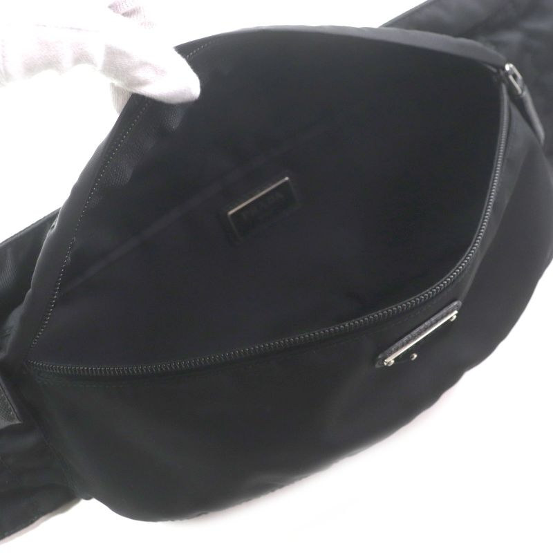 Prada 2vl132 Tessuto Triangle Logo Triangle Plate Nylon Saffiano Leather Belt