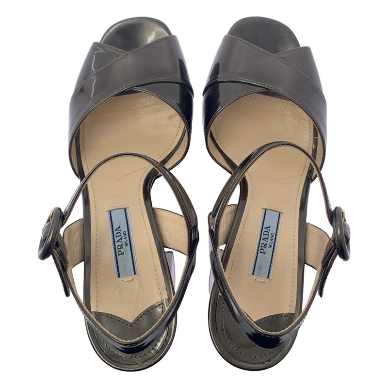 Prada Cross Heel Strap Sandals - Women's - 35 1 2 - Green