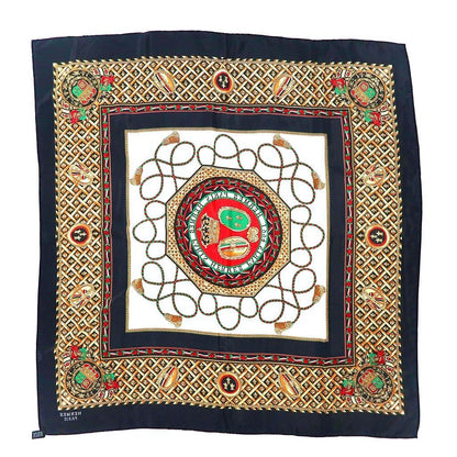 Hermes 90 Carre Scarf Coin Emblem Black Silk, All-Over Print