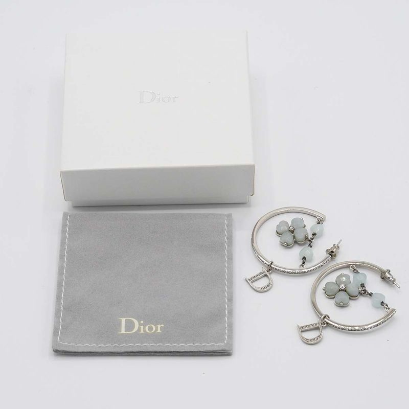 Christian DIOR Earrings Flower Rhinestone Approx 13.7g Accessories Box Bag H1789