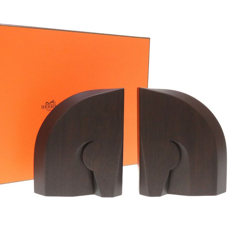 Hermes Bookends Set Wood Taurillon H Brown Rouge H Book Stand 0110 Hermes