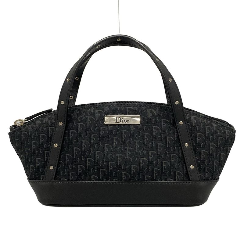 Dior/christian Dior Handbag Trotter Black And Dark Gray Studded/mini Bag Leather