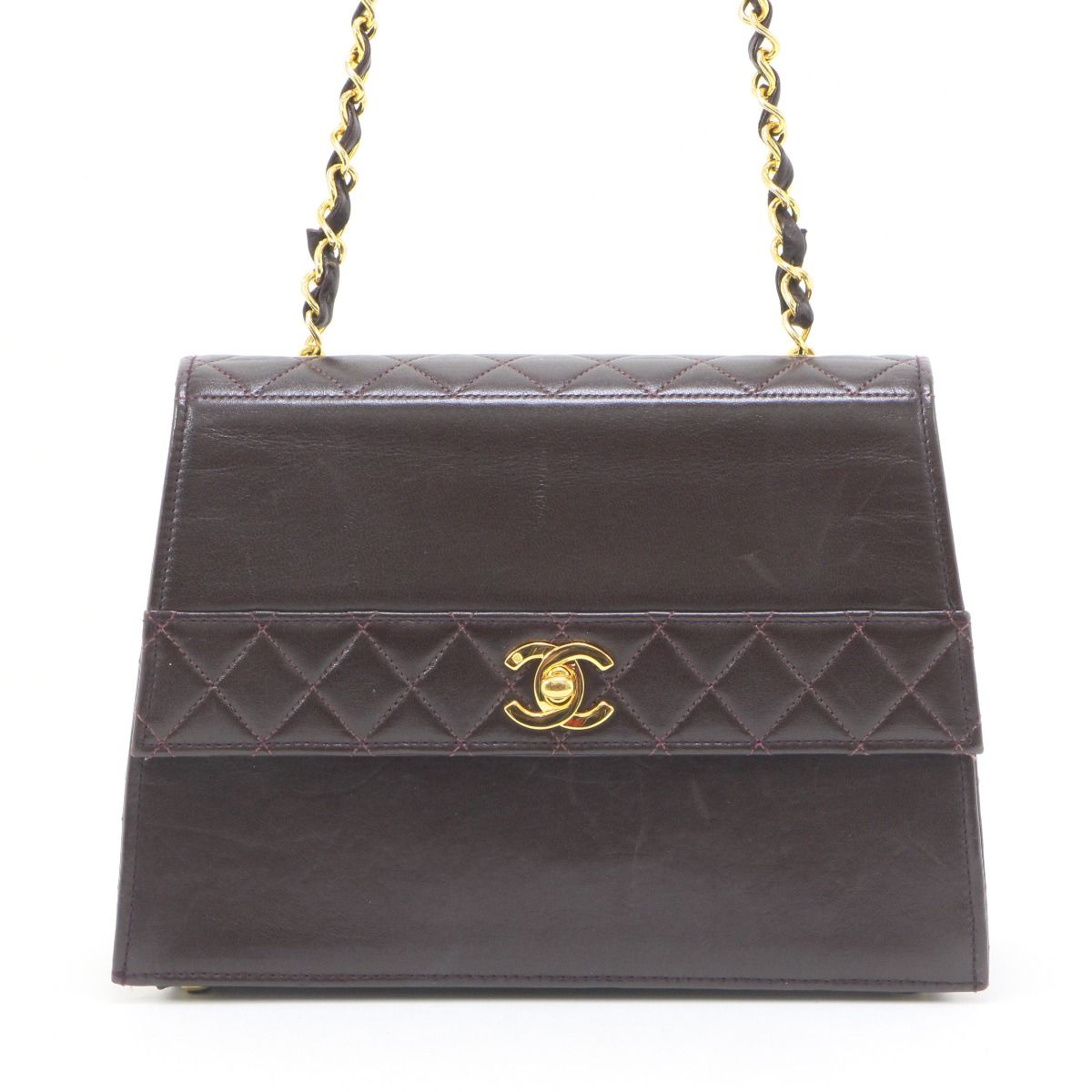 Chanel Matelasse Shoulder Bag Leather Dark Brown
