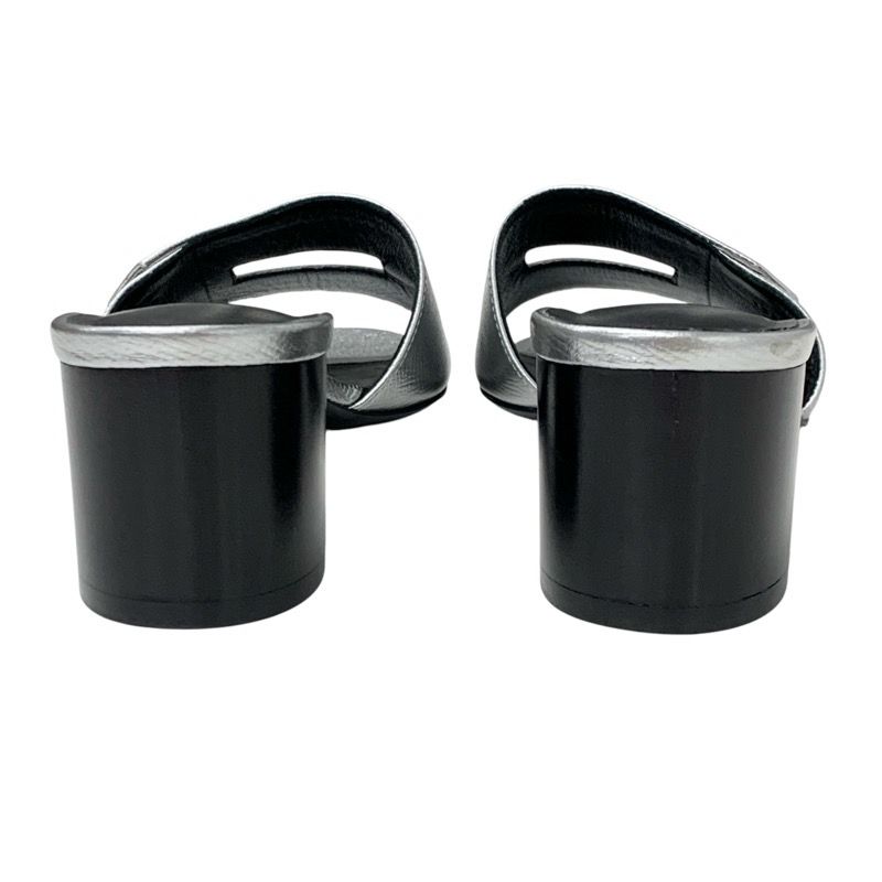 Hermes Very Sandals Shoes Leather Silver Kelly Clasp Mules