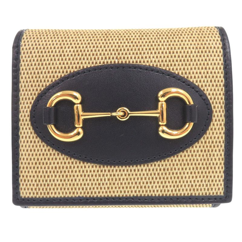 Gucci Horsebit 621891 Canvas/leather Beige Bifold Wallet 0394 Gucci