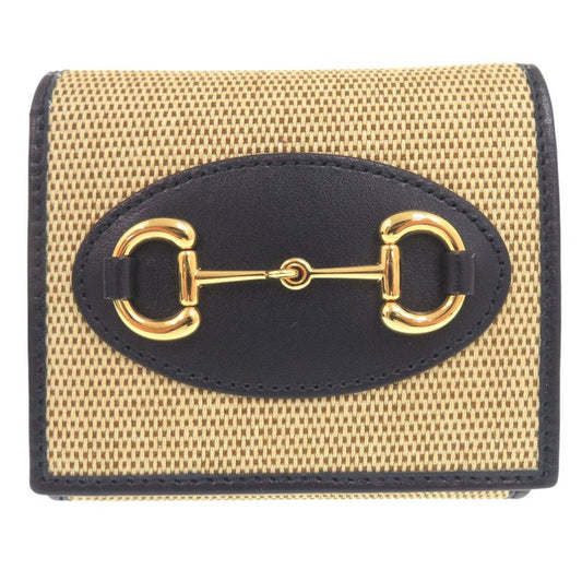 Gucci Horsebit 621891 Canvas/leather Beige Bifold Wallet 0394 Gucci