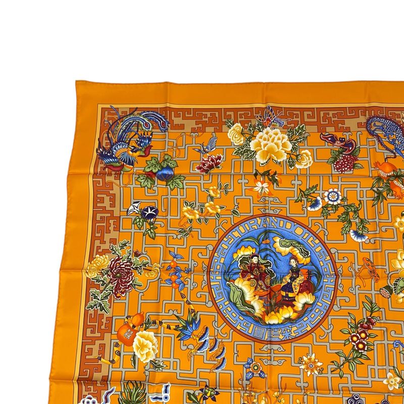Hermes Scarf Silk Carre 90 2002 Turandot Natsunohidaka Orange Blue Turandot