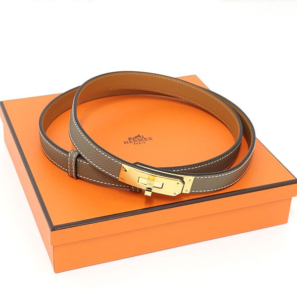 Hermes Women's Belt Kelly 18 Vaux Epson Etoupe Gold Hardware K Engraved (2025)