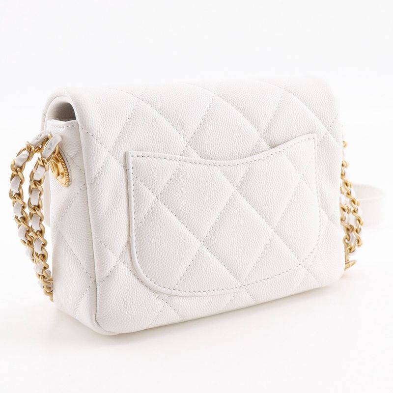 Chanel Matelasse Flap Shoulder Chain Shoulder A35200 Caviar Skin White/gold