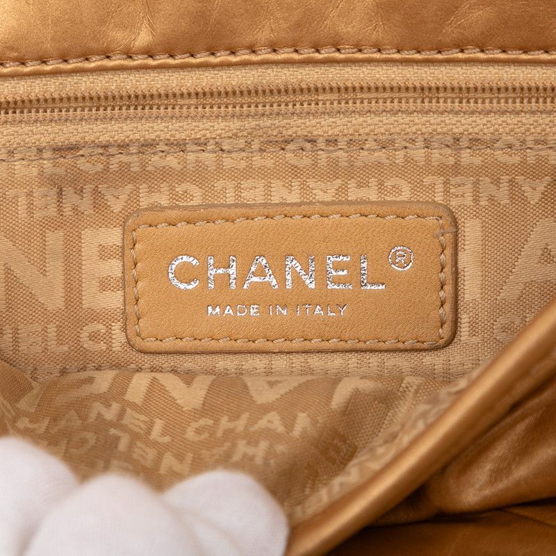 Chanel Matelasse Wild Stitch Vintage Crossbody Shoulder Bag Gold Leather Women