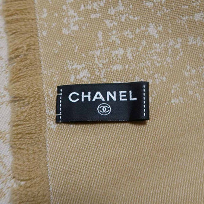 Chanel Large Shawl CC Mark Beige Wool Shawl Fringe Ladies Women
