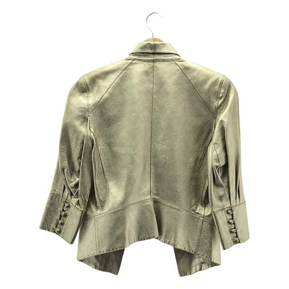 Loewe - Tucked Button Detail Leather Jacket - 36 - Silver - Women
