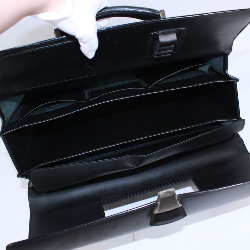 Cartier Doctor's Bag Leather Black Handbag Silver