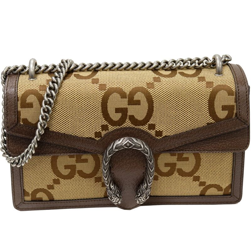 Gucci Chain Shoulder Bag Handbag GG Jumbo Dionysus Small Canvas Brown 400249