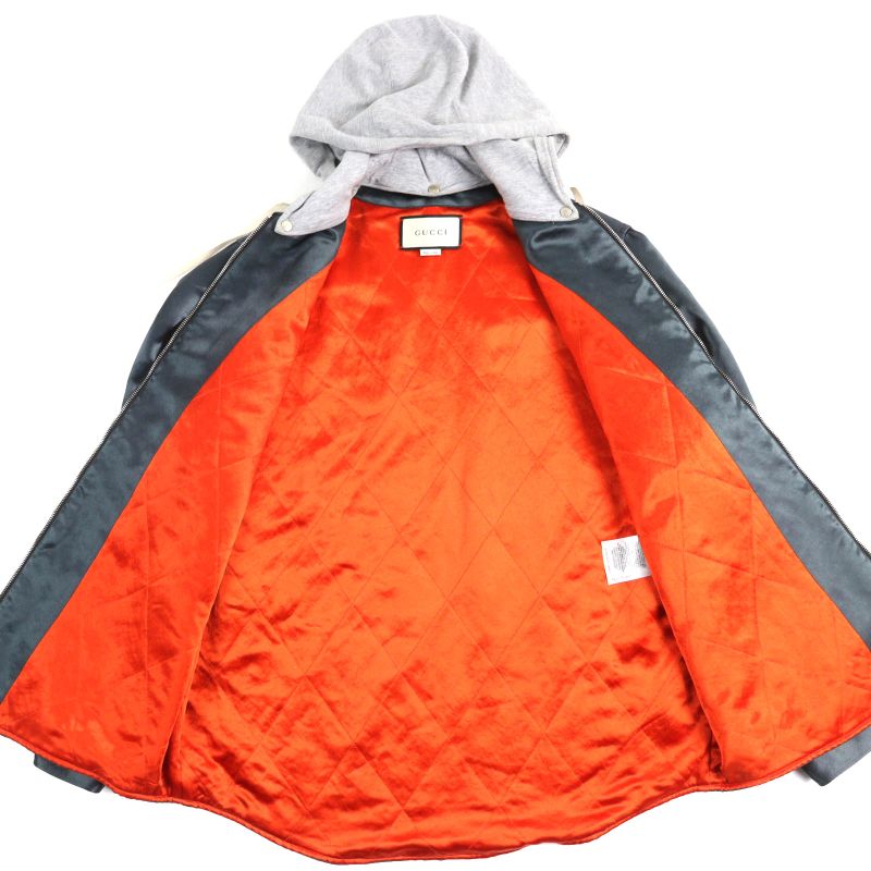 Gucci 604112 World WIDE Logo Patch Hooded Cotton Filled Zip-up Shirt Jacket