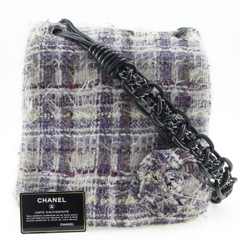 Chanel Camellia Tweed Purple Ladies Shoulder Bag