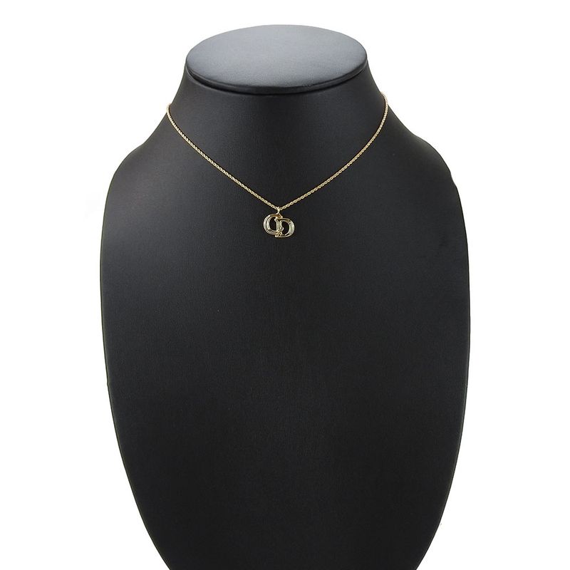 Christian Dior Necklace Metal Gold Plated Accessories CD Logo Ladies Women