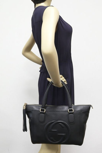 Gucci Shoulder Tote Handbag Soho Tassel Calf Black 282307