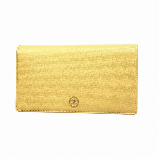 Chanel Long Wallet Coco Button Leather Beige Gold Hardware Women