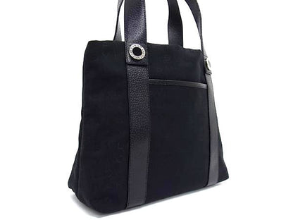 Bvlgari Logomania Canvas With Pouch Handbag Tote Women Men Black Fr4961