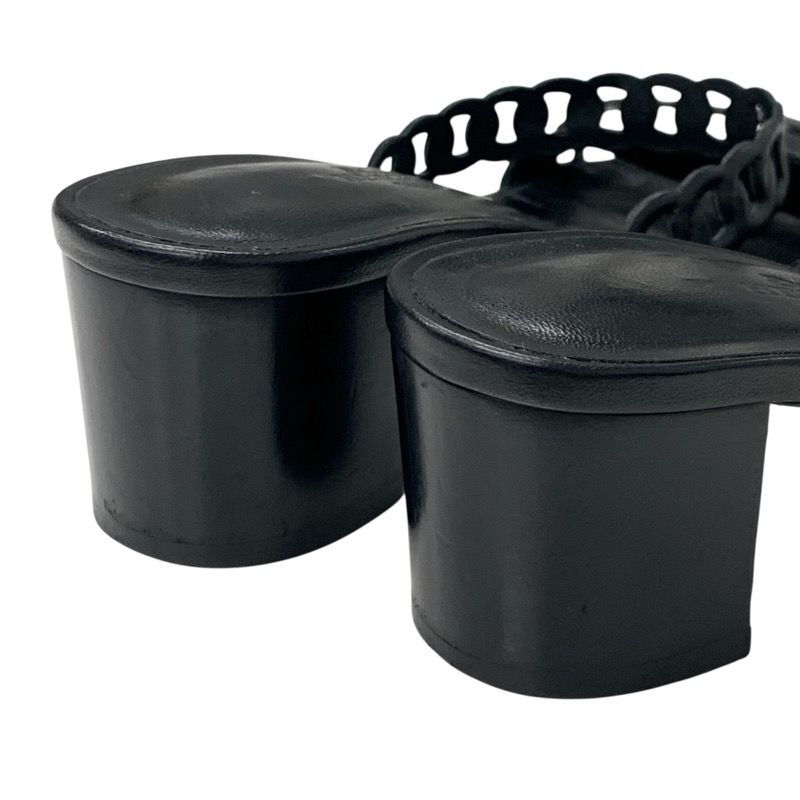 Hermes Aggaccio Sandals Shoes Leather Black Silver Chaine D'ancre Studded Mules