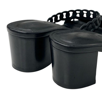 Hermes Aggaccio Sandals Shoes Leather Black Silver Chaine D'ancre Studded Mules