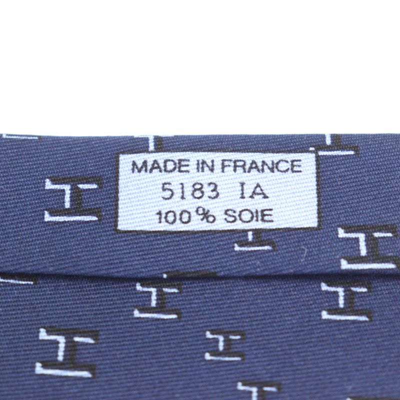 Hermes 5183 IA Cravate 100% Silk H Motif All Over Tie Navy With Box Made In
