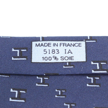 Hermes 5183 IA Cravate 100% Silk H Motif All Over Tie Navy With Box Made In