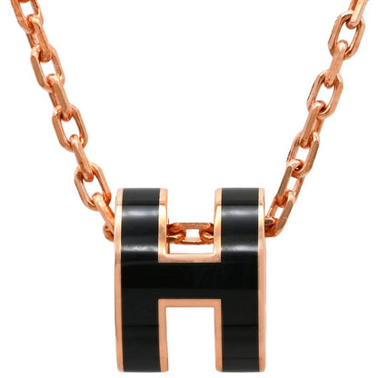 Hermes Necklace Pop Ash Mini Pendant GP Lacquer Black and Rose Gold Pink Gold H