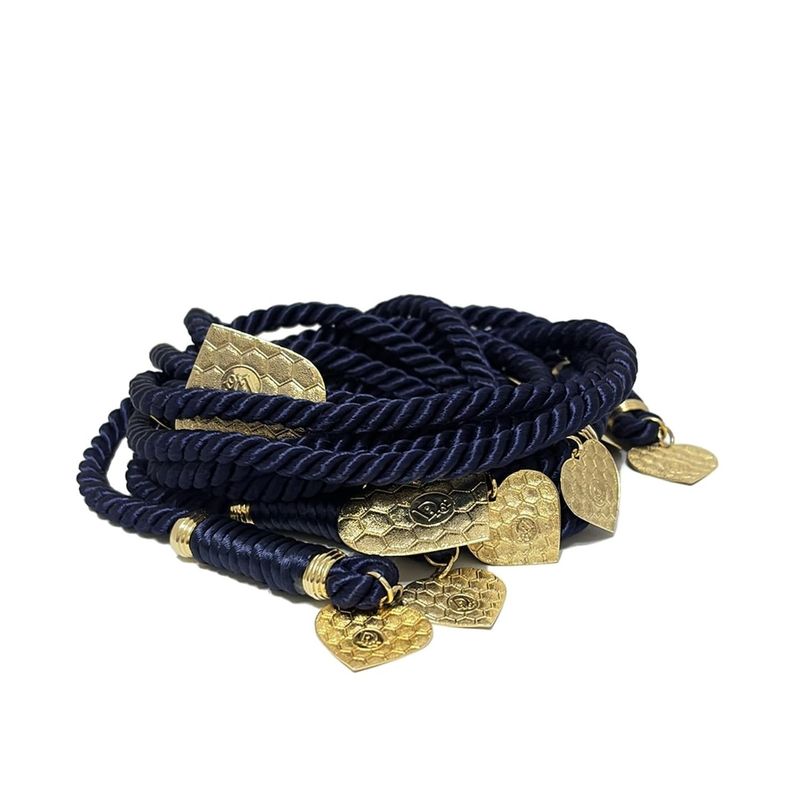 Dior/christian Dior Belt - Dark Navy And Gold Heart/honeycomb/rope Shape