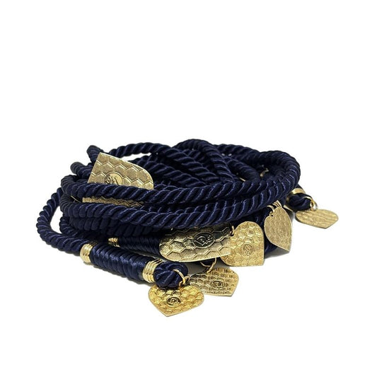 Dior/christian Dior Belt - Dark Navy And Gold Heart/honeycomb/rope Shape