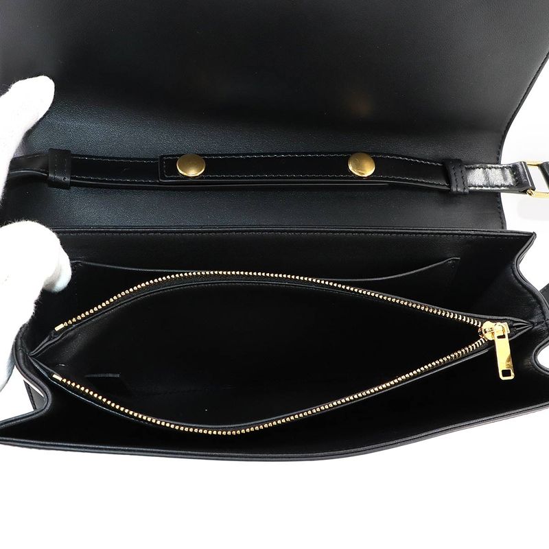 Celine Triomphe Trapeze 2way Shoulder Clutch Bag Leather Black Gold Hardware