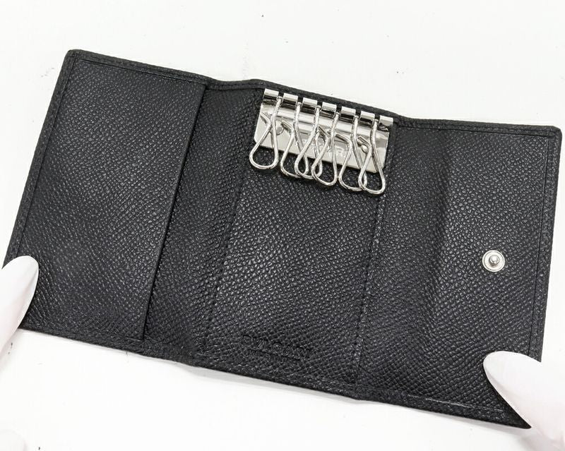 Bulgari 6-ribbon Key Case Bulgari Classico Grain Calf Leather Black 20234