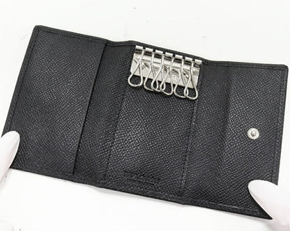 Bulgari 6-ribbon Key Case Bulgari Classico Grain Calf Leather Black 20234