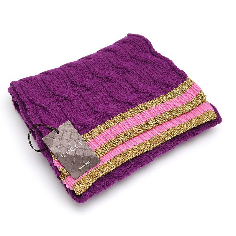 Gucci Cable-knit Scarf 544777 Cashmere Blend Purple