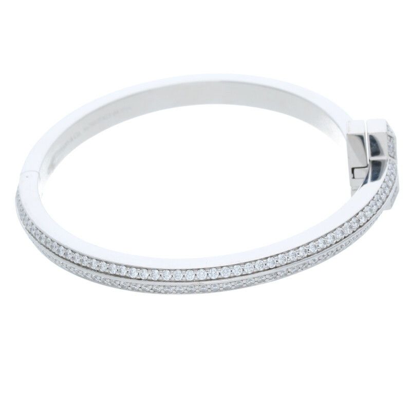 Tiffany & Co T One 18K White Gold Wide Hinge Bangle Bracelet Men's