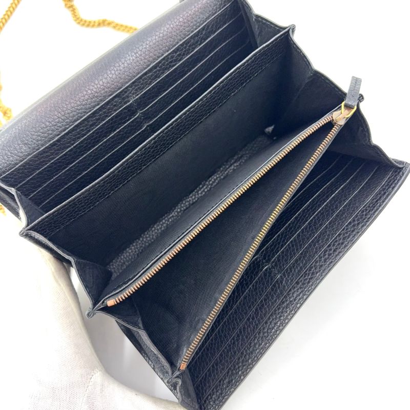 Gucci GG Marmont Chain Shoulder Chain Wallet Leather Black Shoulder Bag Gold