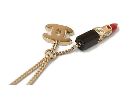 Chanel Bangle Bracelet Chanel Coco Mark Lipstick Rhinestone Red Multi Gold