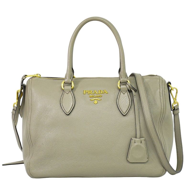 Authentic Prada Leather 2WAY Shoulder Bag Handbag Pochette Gray 1bb023 Bag