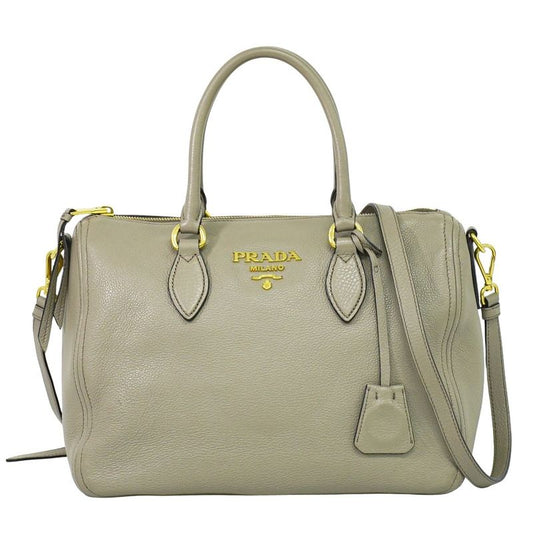 Authentic Prada Leather 2WAY Shoulder Bag Handbag Pochette Gray 1bb023 Bag