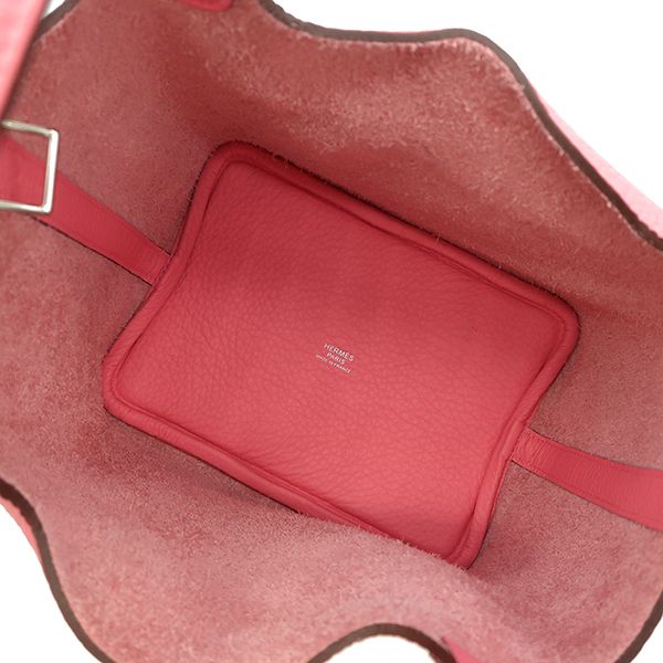 Hermes Handbag Picotin Lock PM Taurillon Clemence Rose Azalea Silver Hardware